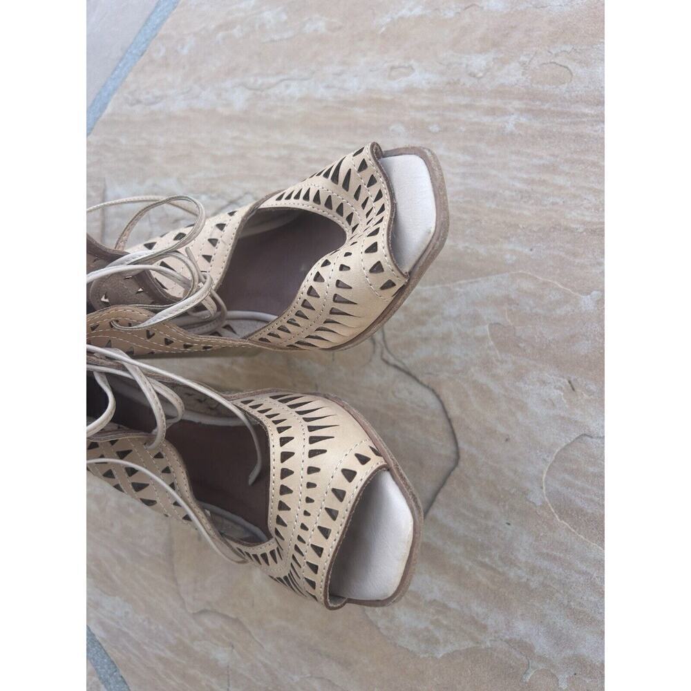 Jeffrey Campbell Beige lace up Wedge Open Toe Heels Size Sz 9.5 BZ - Picture 5 of 5